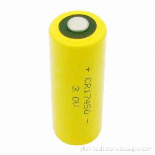 Li-MnO2 cylindrical battery with 3.0V 2,200mAh CR1/2AA size, used for alarm, gas meter and timer